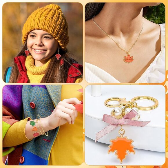 90 Pcs Fall Charms for Jewelry Making, Thanksgiving Fall Leaf Enamel Charm Autum - Picture 7 of 7